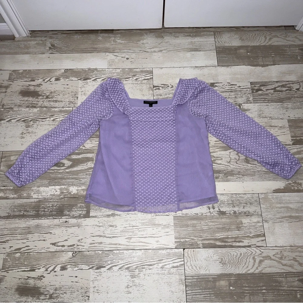 Banana Republic Petite Small Lilac Textured Blouse Square Neck Long Sleeve SP - Picture 6 of 9